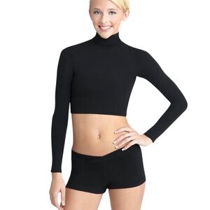 Capezio Women's Turtleneck Long Sleeve Cropped Top Black XS